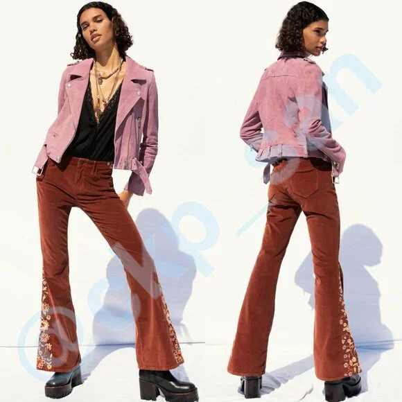 Free People x Driftwood Farrah Embroidered Cord Jeans Sz 28 - Picture 2 of 15